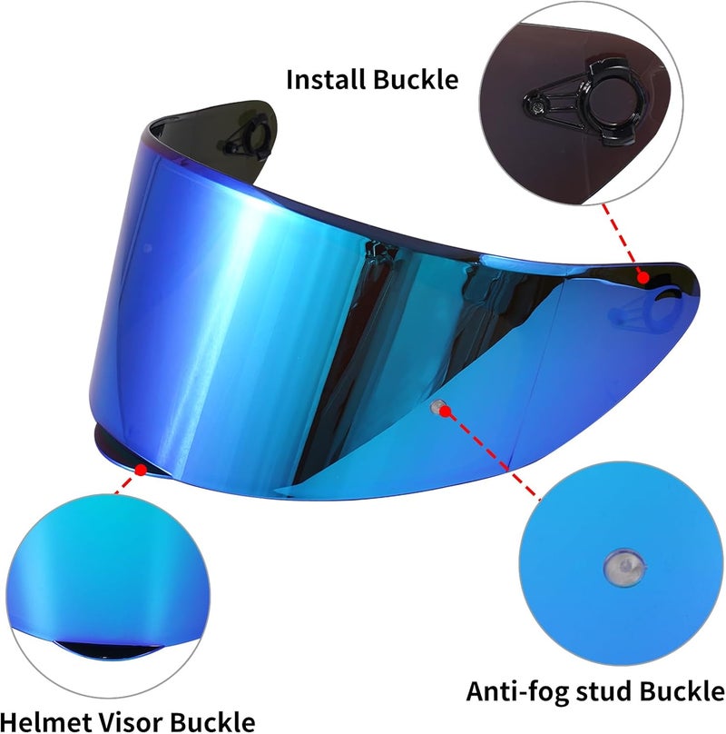 VCOROS Motorcycle Helmets Visor Shield WS-609 Full Face Helmet Visor Replacement Accessories (Chrome Blue) - Image 2